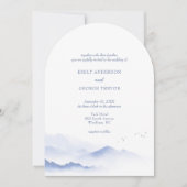 Invitation Montagnes bleues et oiseaux mariage arche invitati (Devant)