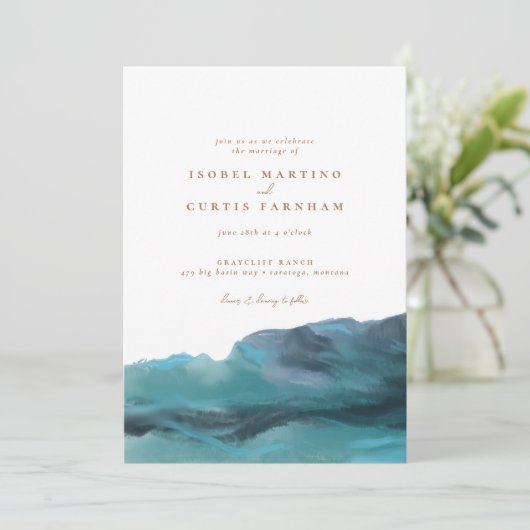 Invitation Montagnes Bleues Modernes Mariage (Debout devant)
