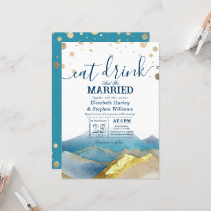 Invitation Montagnes Blue Gold EAT Boire & Être Marié Mariage