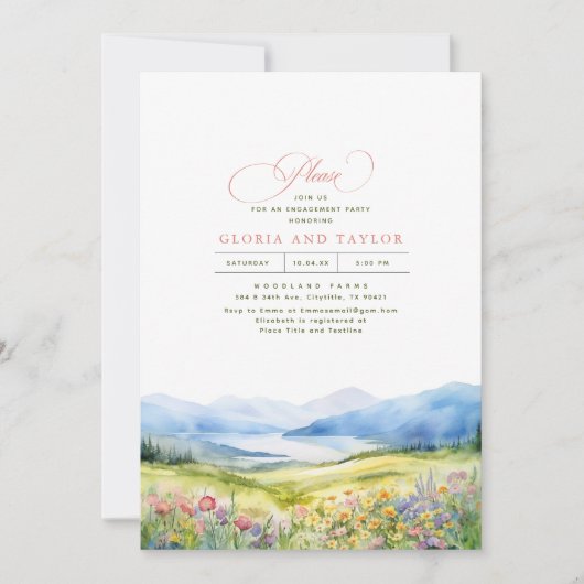 Invitation Montagnes et Fleurs sauvages Elegant Engagement Pa (Devant)