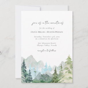 Invitation Montagnes Forêt rustique Code QR Tout en un Mariag