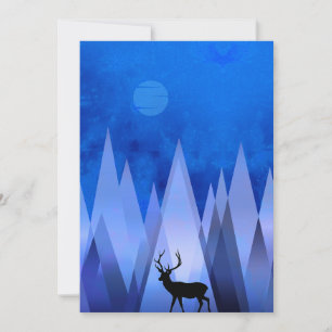 INVITATION MONTAGNES GÉOMÉTRIQUES BLEUES CERF