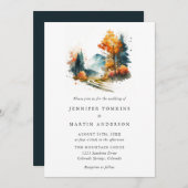 Invitation Montagnes Mariage forestier d'automne (Devant / Derrière)