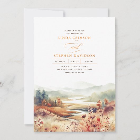 Invitation Montagnes Nature Automne Paysage Mariage (Devant)
