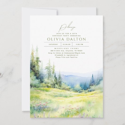 Invitation Montagnes Nature Fleur sauvage Boho Anniversaire (Devant)