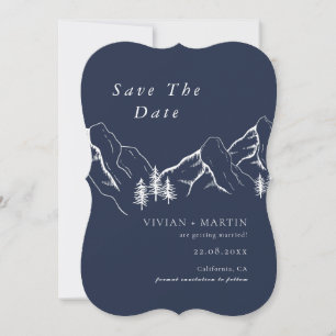 Invitation Montagnes Pine Tree Black Photo Enregistrer La Dat