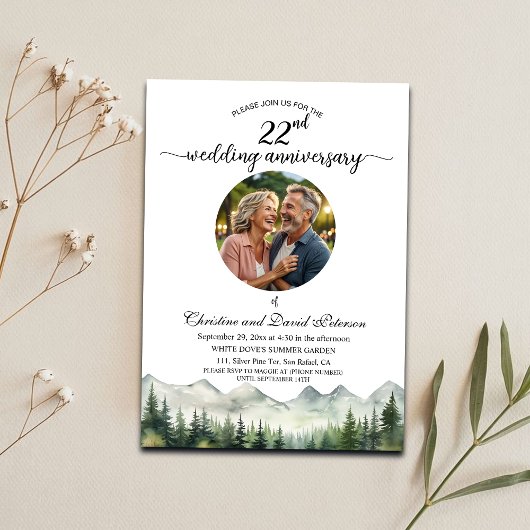 Invitation Montagnes Pins 22e anniversaire Mariage photo