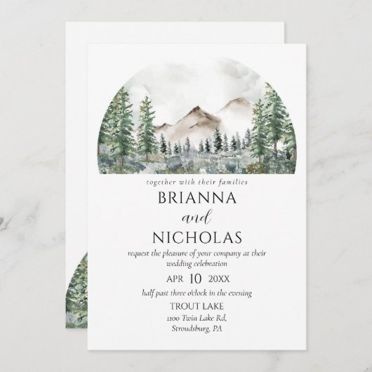 Invitation Montagnes Rustic Forest Mariage (Devant / Derrière)