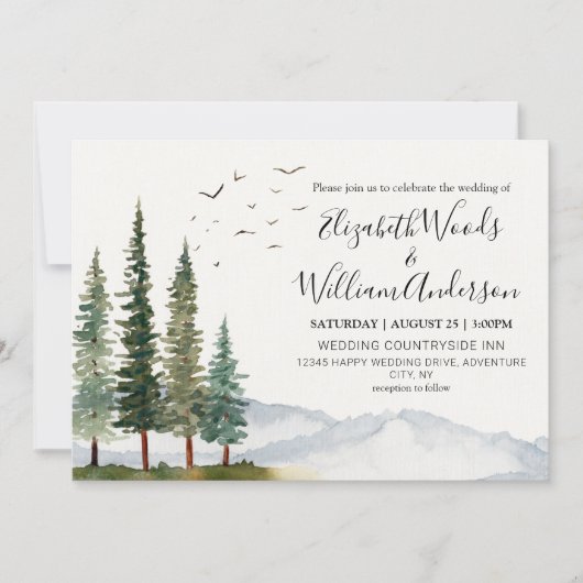 Invitation Montagnes - Rustic Pine Mariage (Devant)