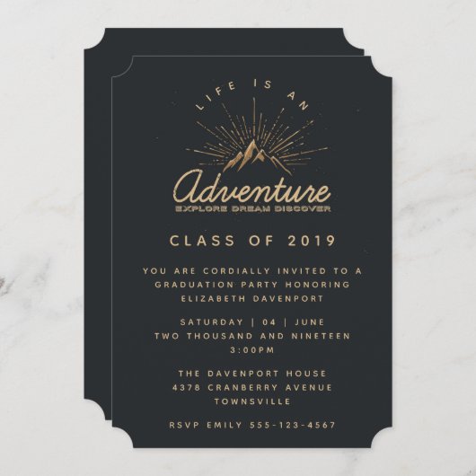 Invitation Montagnes rustiques avec Sunrays Diplômé (Devant / Derrière)