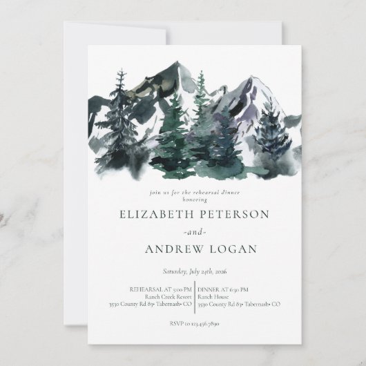Invitation Montagnes Rustiques | Dîner de répétition (Devant)