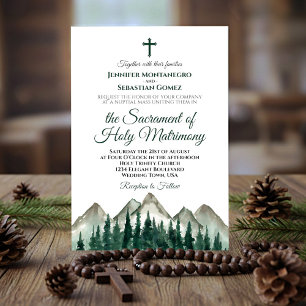 Invitation Montagnes Rustiques & Pine Mariage catholique mode