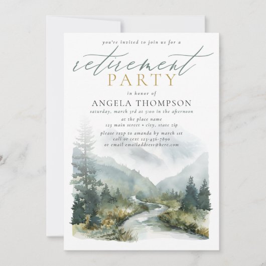 Invitation Montagnes Vert Aquarelle Simple Retraite (Devant)