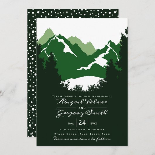 Invitation Montagnes vertes et conifères mariage (Devant / Derrière)