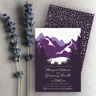 Invitation Montagnes violettes et conifères mariage