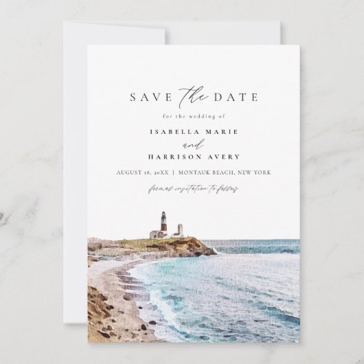 Invitation MONTAUK BEACH New York Skyline Enregistrer la date (Devant)