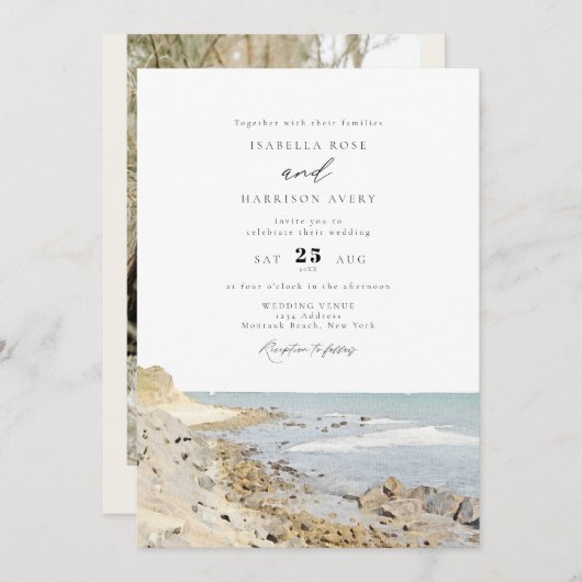 Invitation MONTAUK Beach New York Watercolor Mariage Invitati (Devant / Derrière)