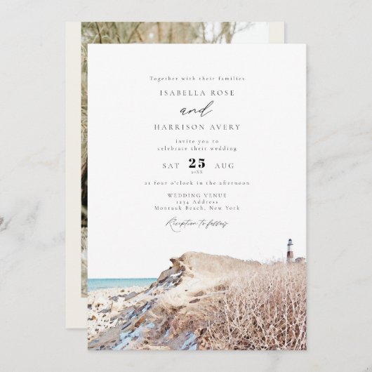 Invitation MONTAUK Beach New York Watercolor Mariage Invitati (Devant / Derrière)