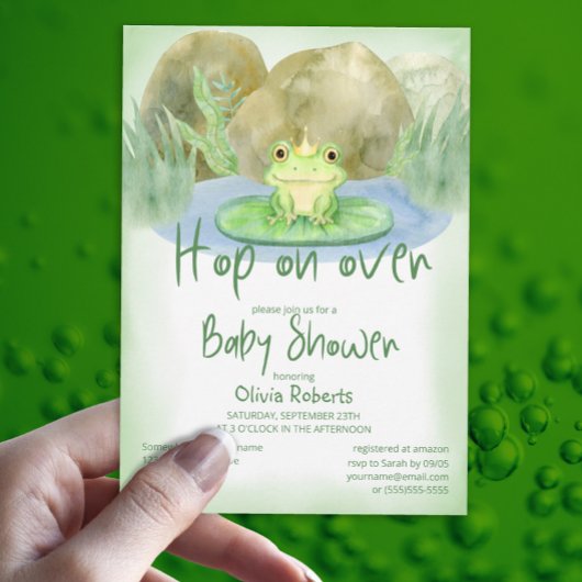 Invitation Monter sur l'aquarelle Princess Frog Baby shower