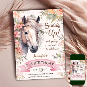 Invitation Monter sur Poney Cheval Fille d'anniversaire Flora