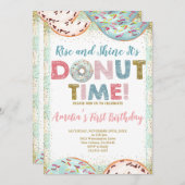 Invitation Montez et brille c'est Donut Time First Birthday (Devant / Derrière)