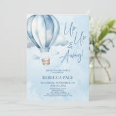 Invitation Montez et partez ! Baby shower Blue Hot Air Balloo (Debout devant)