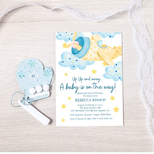 Invitation Montez et partez de l'avion Jaune Baby Boy Douche