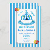 Invitation Montez ! Montez ! Cirque Anniversaire Bleu (Devant / Derrière)