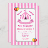 Invitation Montez ! Montez ! Cirque Anniversaire Pink (Devant / Derrière)