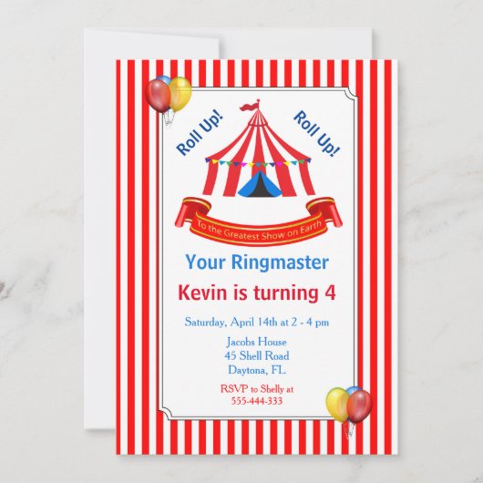 Invitation Montez ! Montez ! Fête d'anniversaire du cirque en (Devant)