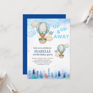 Invitation montgolfière bleue, 1er anniversaire