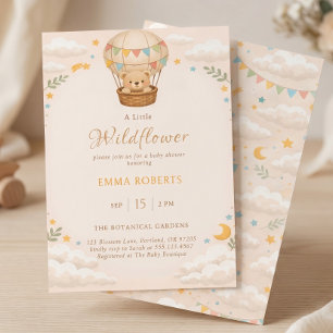 Invitation Montgolfière Fantaisiste aux Fleurs Sauvages de l'