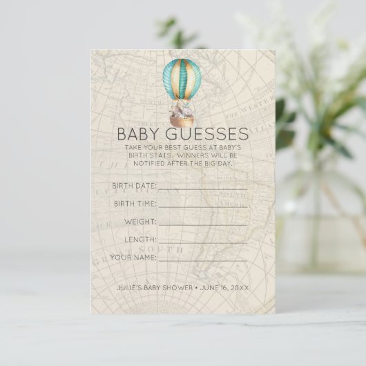 Invitation Montgolfière | Jeu de devination de Baby shower (Debout devant)