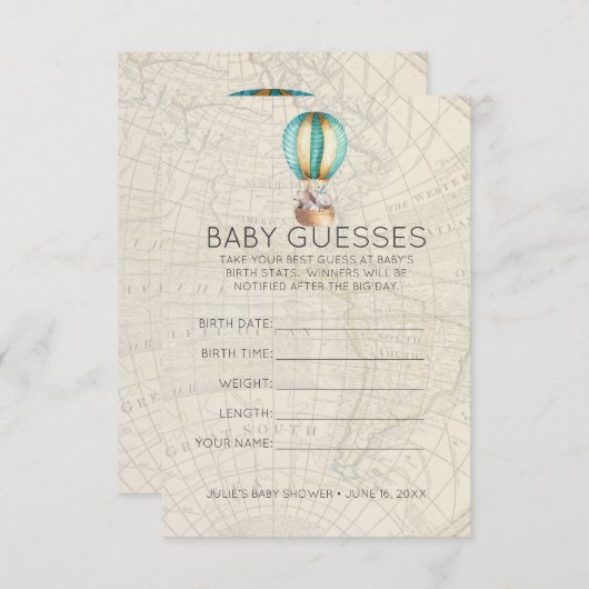 Invitation Montgolfière | Jeu de devination de Baby shower (Devant / Derrière)