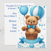Invitation Montgolfière Ourson Fête de Naissance 🧸 (Devant / Derrière)