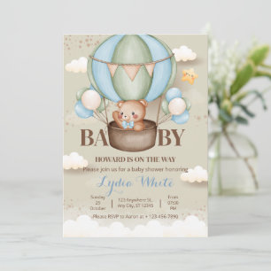 Invitation Montgolfière Ourson Fête Prénatale Oh Bébé
