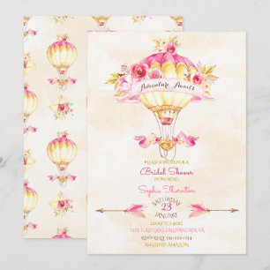 Invitation Montgolfière Rose Or Jaune Flèches Roses