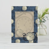 Invitation Montre de poche sur fond à motif diamant bleu (Debout devant)