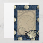 Invitation Montre de poche sur fond à motif diamant bleu (Devant / Derrière)