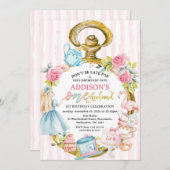 Invitation Montre rose Alice dans l'Onederland 1er anniversai (Devant / Derrière)