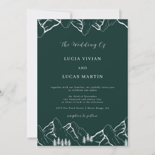 Invitation Monts Pine Tree Emerald Green QR Code Mariage (Devant)