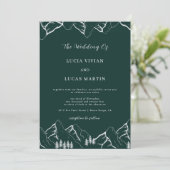 Invitation Monts Pine Tree Emerald Green QR Code Mariage (Debout devant)