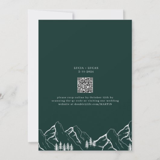 Invitation Monts Pine Tree Emerald Green QR Code Mariage (Dos)