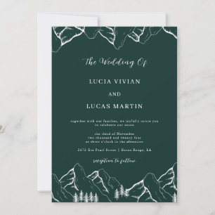 Invitation Monts Pine Tree Emerald Green QR Code Mariage