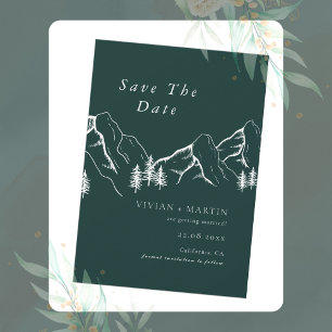 Invitation Monts Pine Tree Emerald Photo Enregistrer La Date