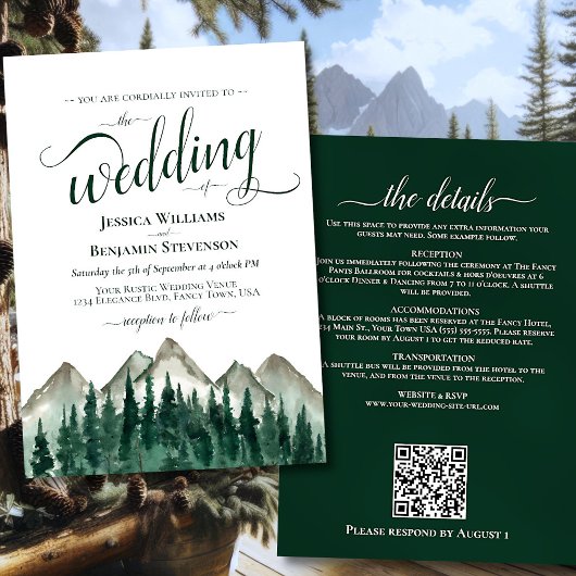 Invitation Monts & Pins Calligraphie & QR Code Mariage