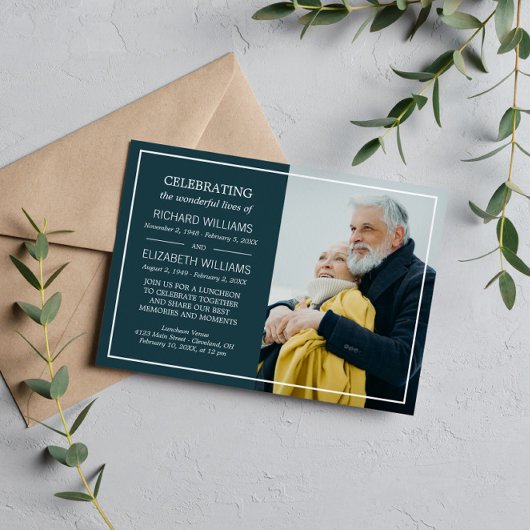 Invitation Monument photo à double cadre bleu pétrole