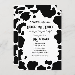 Invitation Moo Cow Spots Imprimer Baby shower noir et blanc