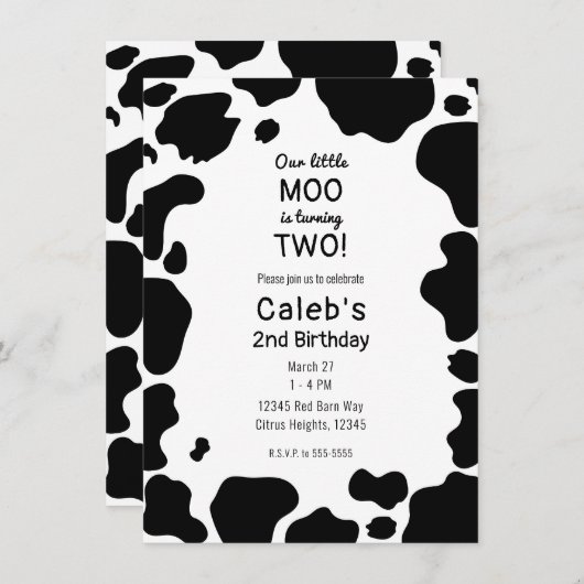 Invitation Moo Cow Spots Imprimer Black & White Anniversaire  (Devant / Derrière)