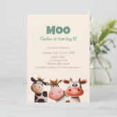 Invitation Moo I’m Turme Two mignon Vache Second Anniversaire (Debout devant)